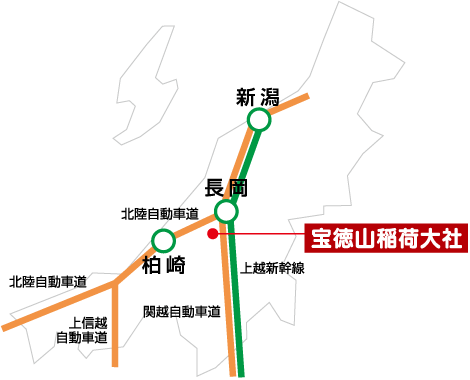 宝徳山稲荷大社までの地図（広域）のイメージ